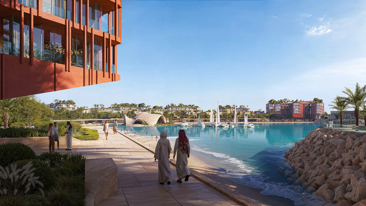 Waterfront promenade and marina at Mira Coral Bay